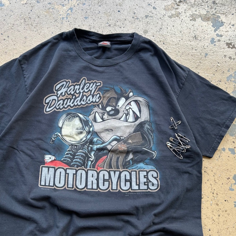 Harley Davidson Taz Looney Tunes T-Shirt XL Black Twin Cities Biker Tee Distress